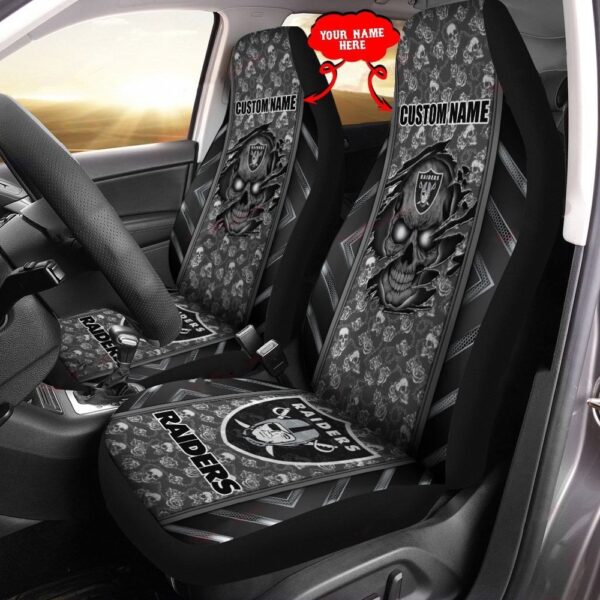 Custom Name NFL Las Vegas Raiders Skull Car Seat Covers