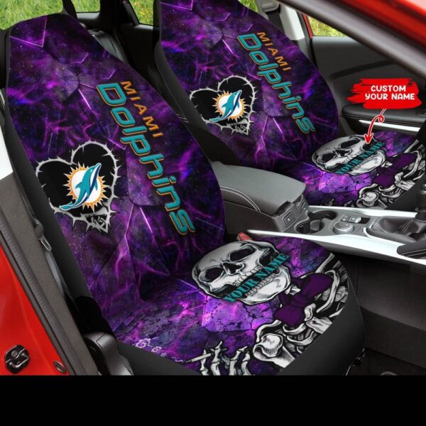 Custom Name NFL Miami Dolphins SKull Car Seat Covers