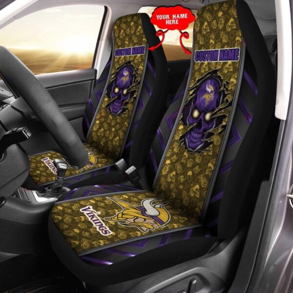 Custom Name NFL Minnesota Vikings  Skull Car Seat Covers