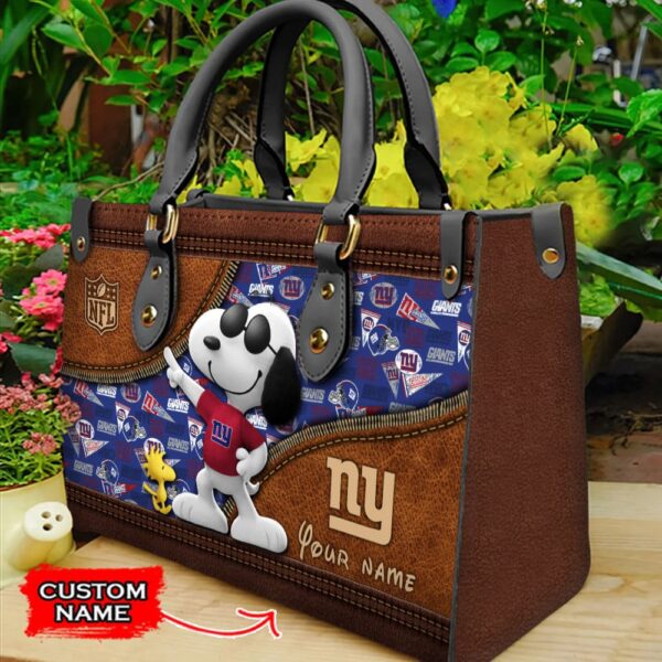 Custom Name NFL New York Giants Snoopy  Leather Hand Bag