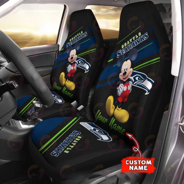 Custom Name NFL Seattle Seahawks Mickey Mouse Car Seat Covers