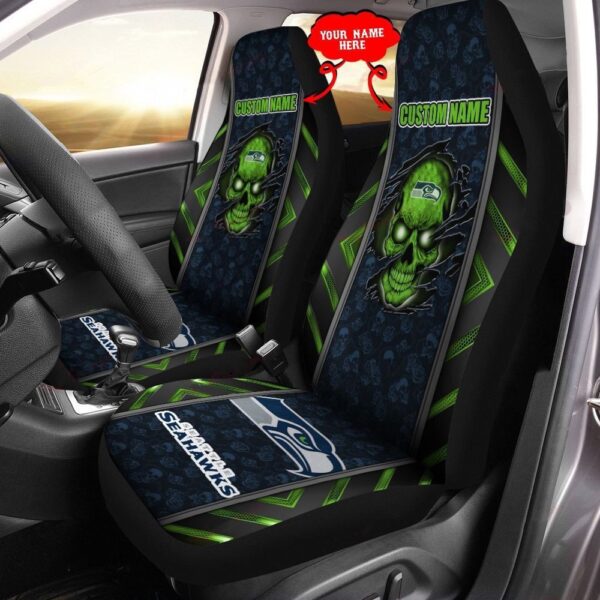 Custom Name NFL Seattle Seahawks  Skull Car Seat Covers