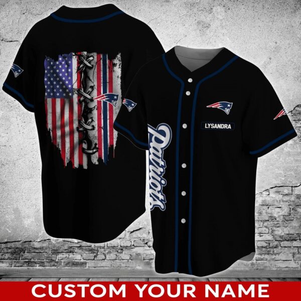 Custom Name New England Patriots NFL American Flag Baseball Jersey Shirt