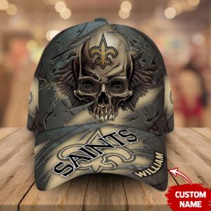 Custom Name New Orleans Saints NFL Skull Baseball Cap 1