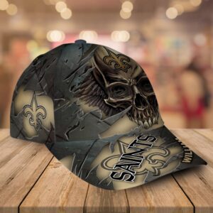 Custom Name New Orleans Saints NFL Skull Baseball Cap 2