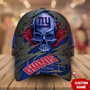 Custom Name New York Giants NFL Skull Baseball Cap 1