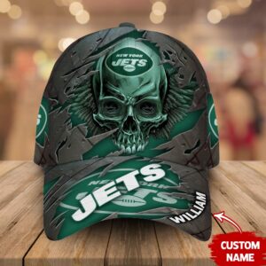 Custom Name New York Jets NFL Skull Baseball Cap