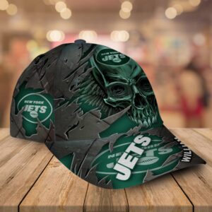 Custom Name New York Jets NFL Skull Baseball Cap 2