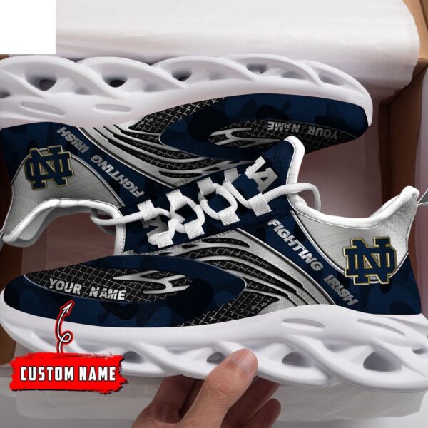 Custom Name Notre Dame Fighting Irish Blue And Silver NCAA Name Max Soul Shoes