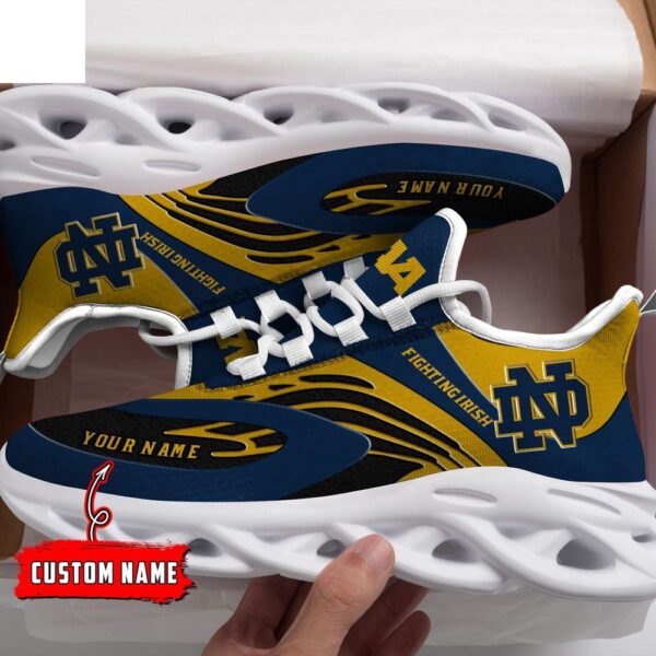 Custom Name Notre Dame Fighting Irish Blue And Yellow NCAA Name Max Soul Shoes