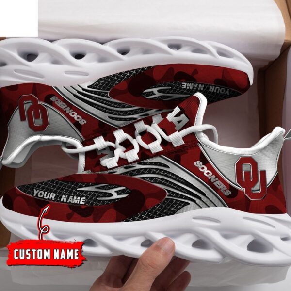 Custom Name Oklahoma Sooners Red And Silver NCAA Name Max Soul Shoes