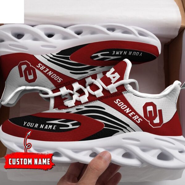 Custom Name Oklahoma Sooners Red And White NCAA Name Max Soul Shoes