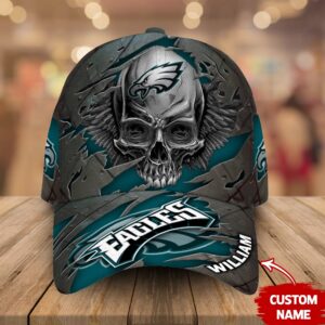 Custom Name Philadelphia Eagles NFL Skull Baseball Cap 1