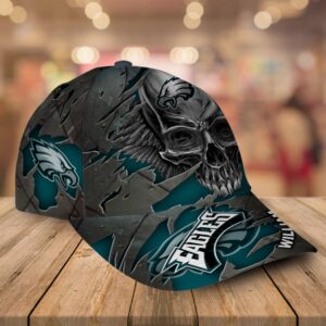 Custom Name Philadelphia Eagles NFL Skull Baseball Cap 2