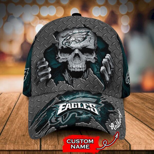 Custom Name Philadelphia Eagles NFL Skull Hand Baseball Cap