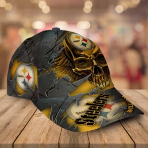 Custom Name Pittsburgh Steelers NFL Skull Baseball Cap 1