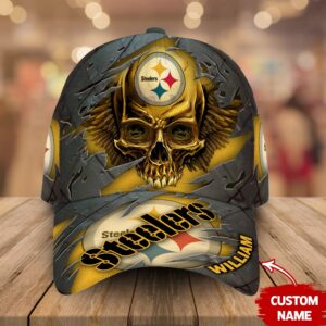 Custom Name Pittsburgh Steelers NFL Skull Baseball Cap 2