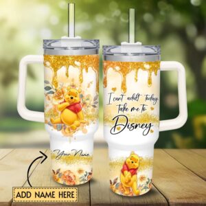 Custom Name Pooh Bear Cartoon Tumbler 40oz With Handle