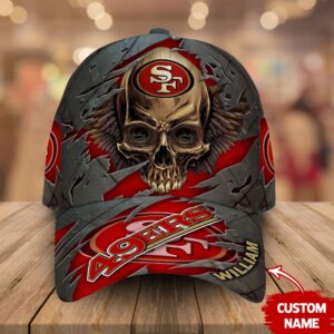 Custom Name San Francisco 49ers NFL Skull Baseball Cap 1