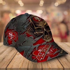 Custom Name San Francisco 49ers NFL Skull Baseball Cap 2