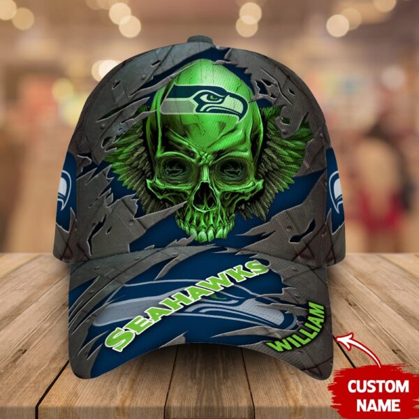 Custom Name Seattle Seahawks NFL Skull Baseball Cap