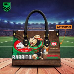 Custom Name South Sydney Rabbitohs NRL Mascot Leather Handbag