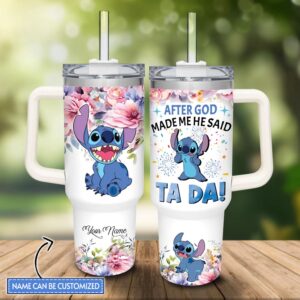 Custom Name Stitch Cartoon God Made Me Tumbler 40oz With Handle