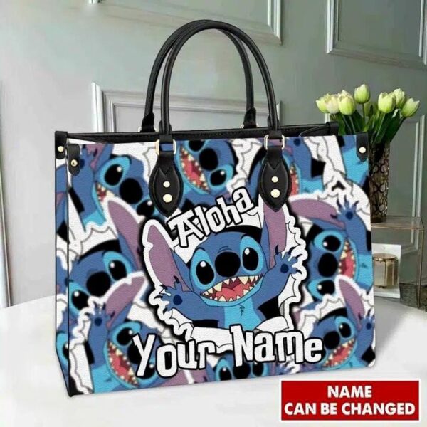 Custom Name Stitch Cute Cartoon Women Leather Handbag