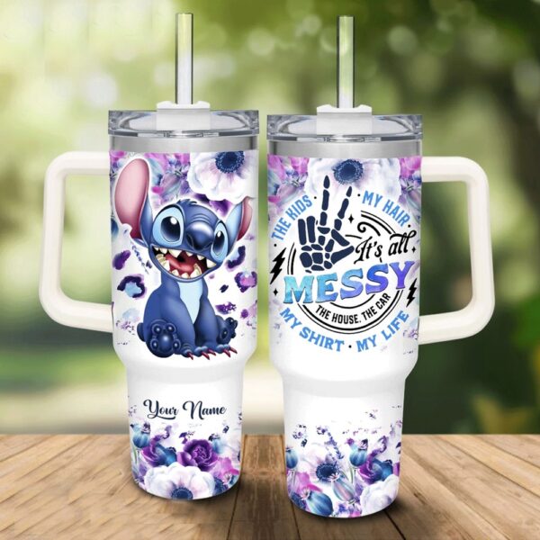 Custom Name Stitch Girl Its All Messy Tumbler 40oz With Handle