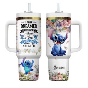 Custom Name Stitch With Flowers Tumbler 40oz With Handle