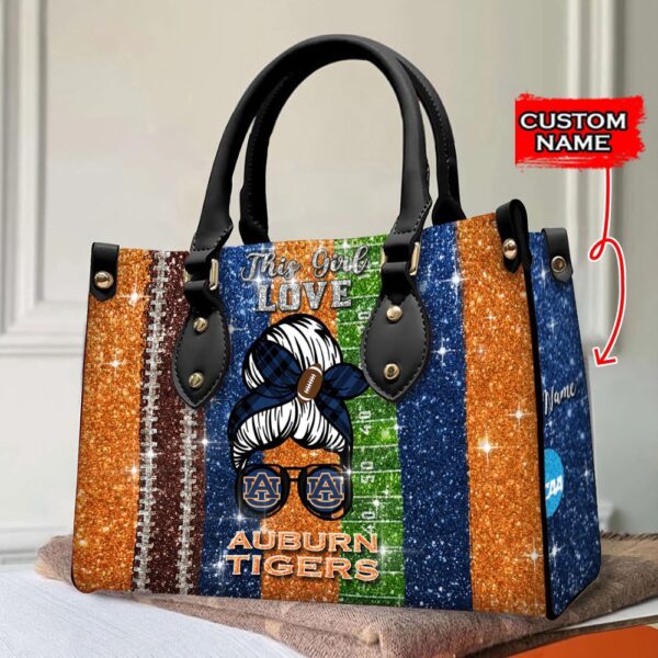 Custom Name This Girl Love Auburn Tigers NCAA Women Leather Hand Bag