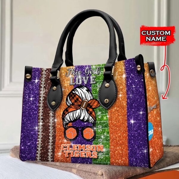 Custom Name This Girl Love Clemson Tigers NCAA Women Leather Hand Bag