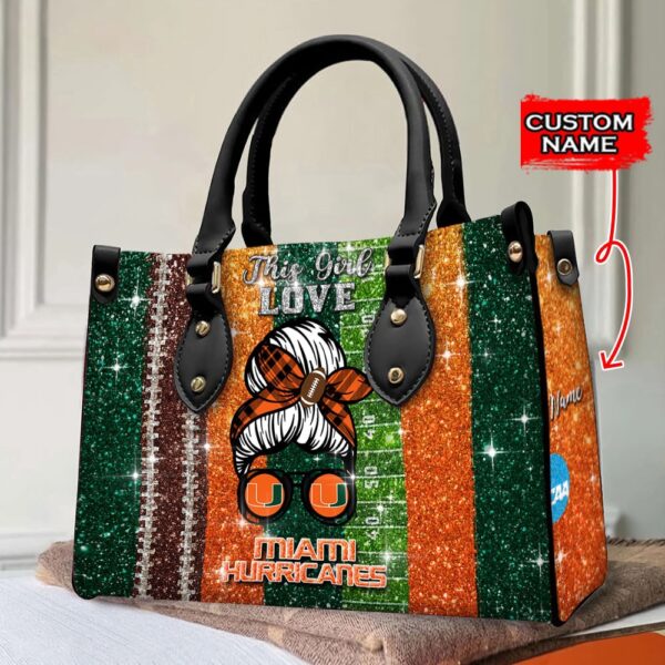 Custom Name This Girl Love Miami Hurricanes NCAA Women Leather Hand Bag