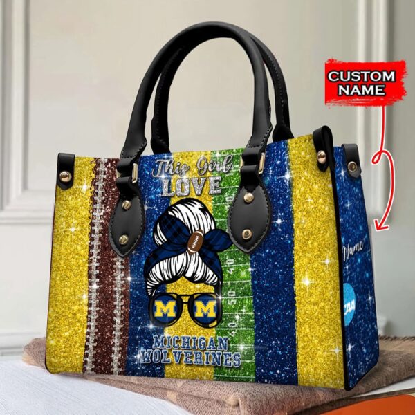 Custom Name This Girl Love Michigan Wolverines NCAA Women Leather Hand Bag