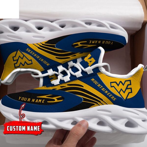 Custom Name West Virginia Mountaineers Blue And Yellow NCAA Name Max Soul Shoes