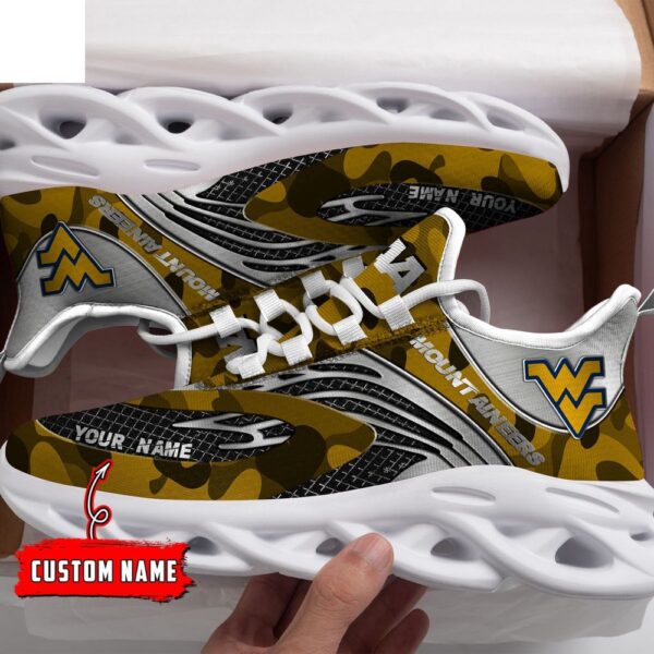 Custom Name West Virginia Mountaineers Yellow And Silver NCAA Name Max Soul Shoes