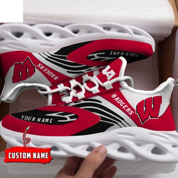 Custom Name Wisconsin Badgers Red And White NCAA Name Max Soul Shoes