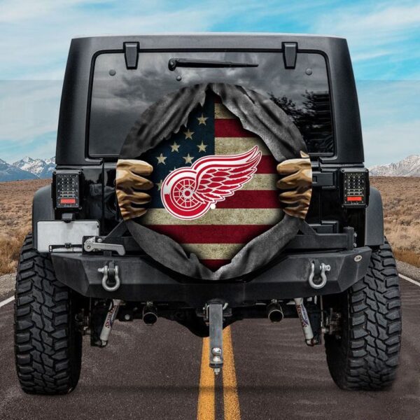 Detroit Red Wings American Flag Spare Tire Cover Gift For Campers