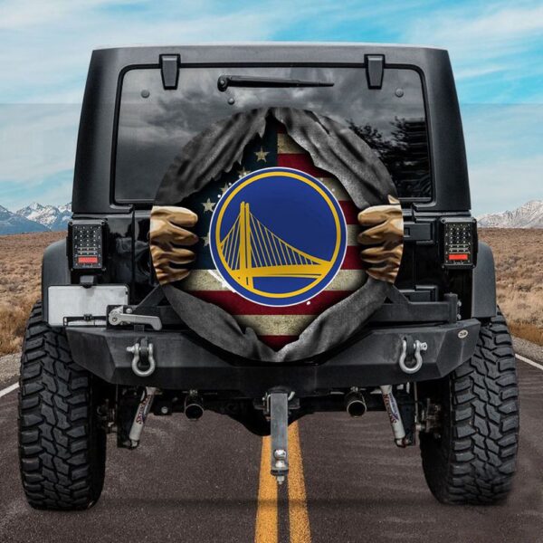 Golden State Warriors American Flag Spare Tire Cover Gift For Campers