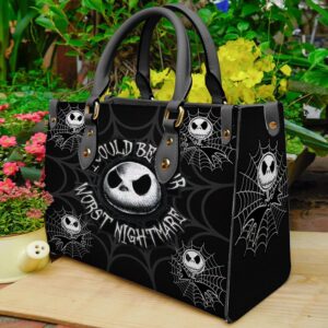 Jack Skellington Cartoon I Could Be Your Worst Nightmare Women 3D Leather Handbag