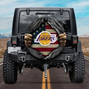 Los Angeles Lakers American Flag Spare Tire Cover Gift For Campers