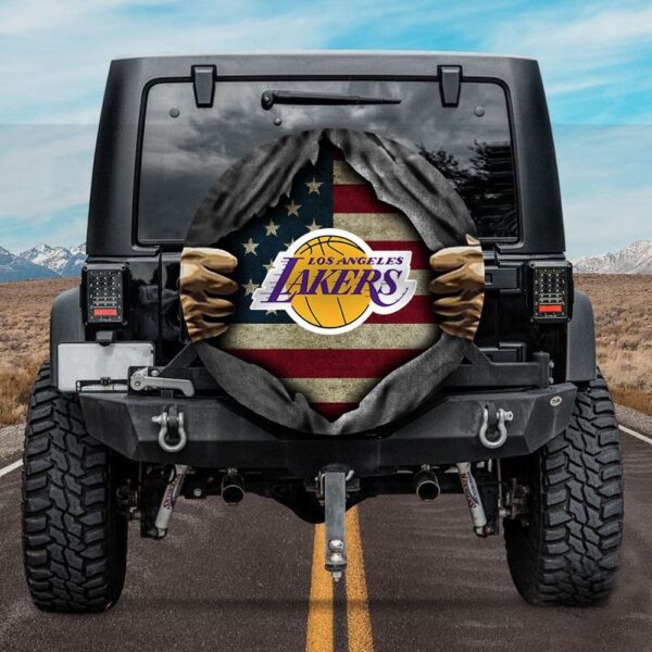 Los Angeles Lakers American Flag Spare Tire Cover Gift For Campers