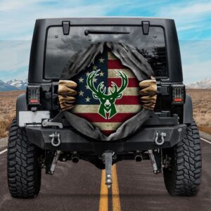 Milwaukee Bucks American Flag Spare Tire Cover Gift For Campers