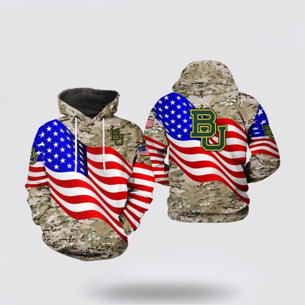 NCAA Baylor Bears US Flag Camo All Over Print Hoodie Shirt