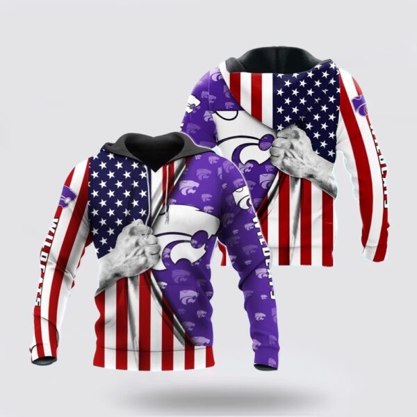 NCAA Kansas State Wildcats American Flag All Over Print Hoodie Shirt