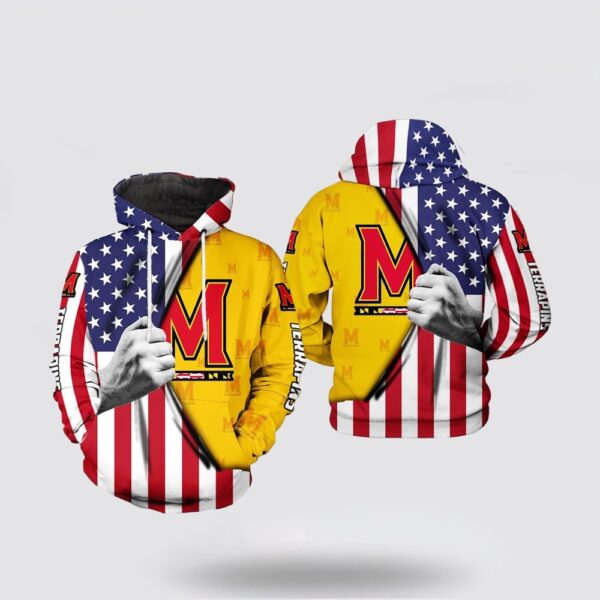 NCAA Maryland Terrapins US Flag Gold All Over Print Hoodie Shirt