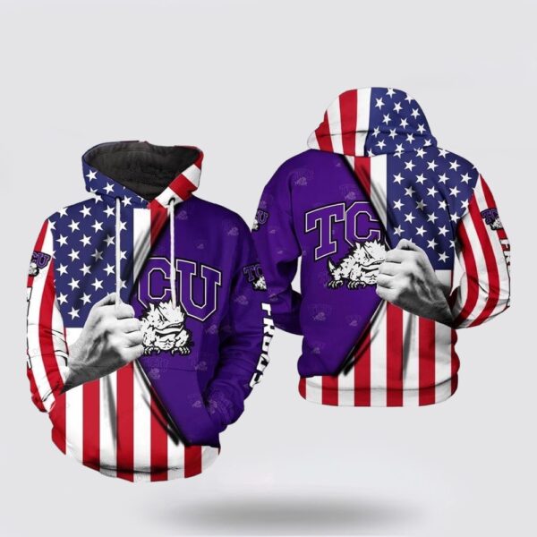 NCAA TCU Horned Frogs US Flag All Over Print Hoodie Shirt