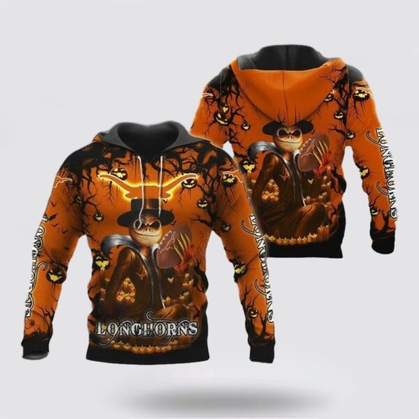 NCAA Texas Longhorns Jack Skellington Halloween All Over Print Hoodie Shirt