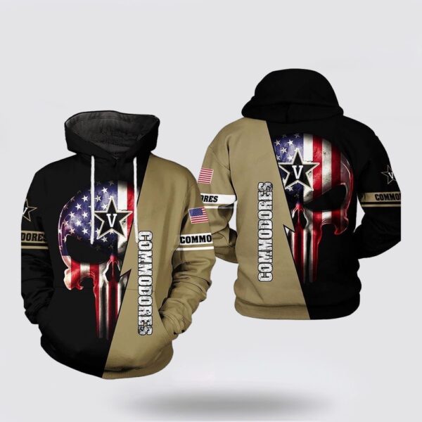 NCAA Vanderbilt Commodores US Flag Skull All Over Print Hoodie Shirt