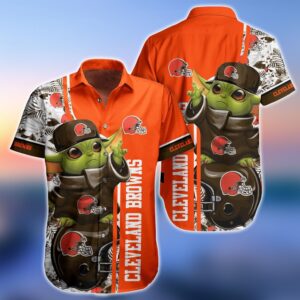 Nfl  Cleveland Browns Baby Yoda Floral And Short 3d-2Hawaiian Shirt